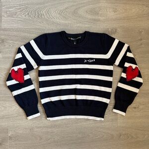 Women’s Aqua x Kerri Rosenthal Navy Blue & White Striped "Je T'aime" Sweater